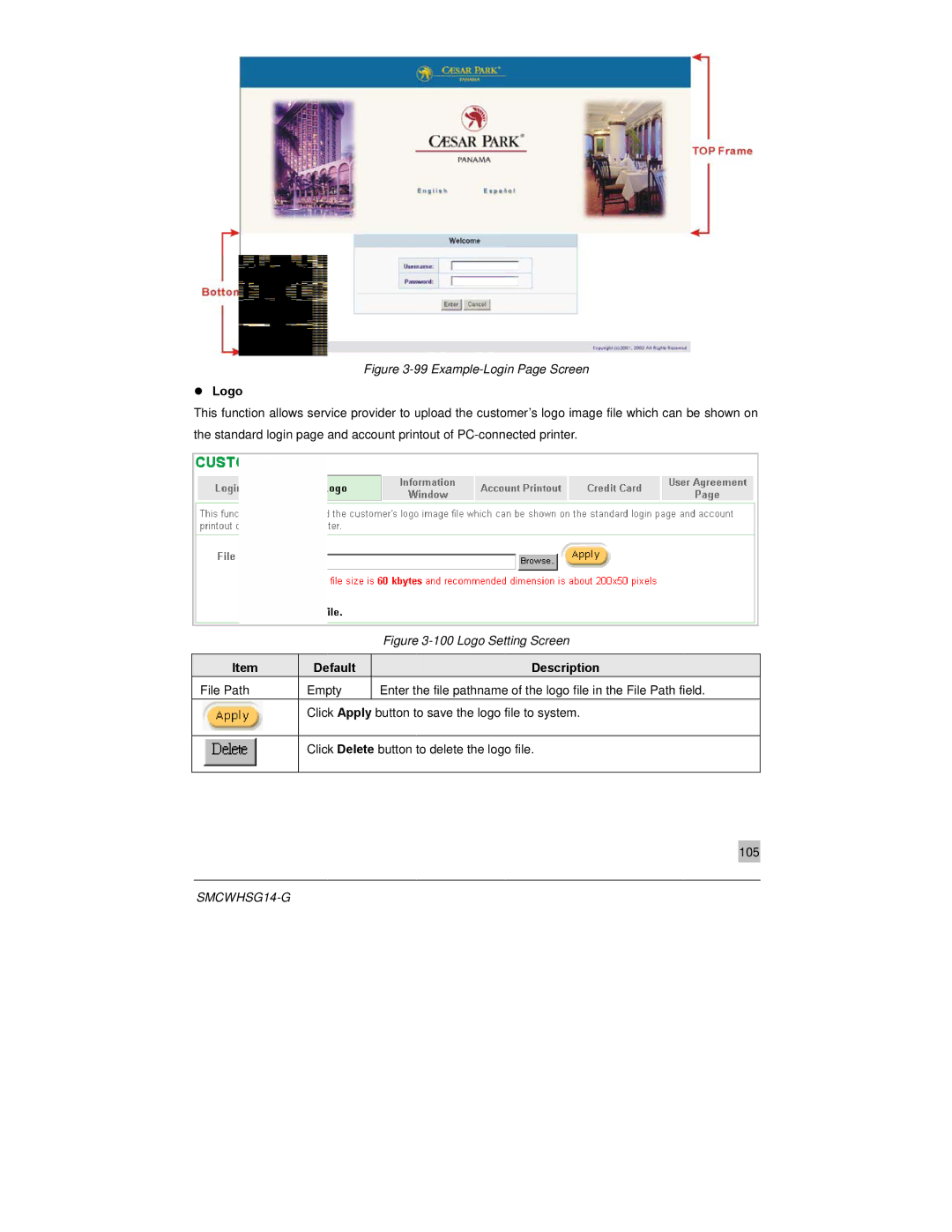 SMC Networks SMCWHSG14-G manual Example-Login Page Screen, Logo 