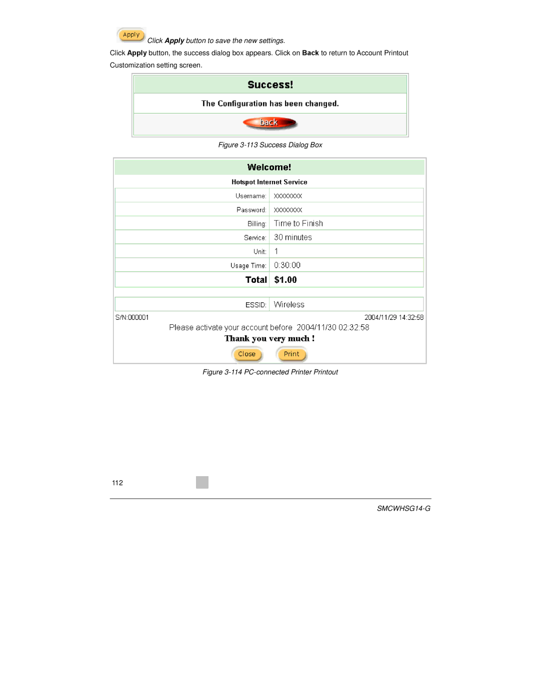 SMC Networks SMCWHSG14-G manual Success Dialog Box 