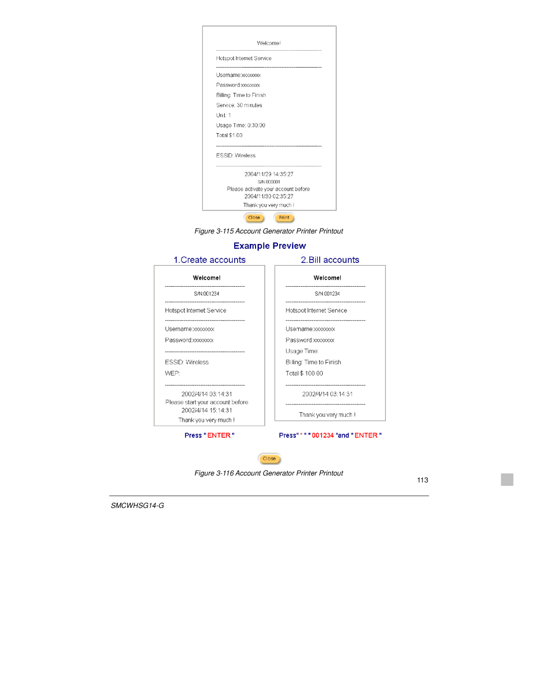 SMC Networks SMCWHSG14-G manual Account Generator Printer Printout 