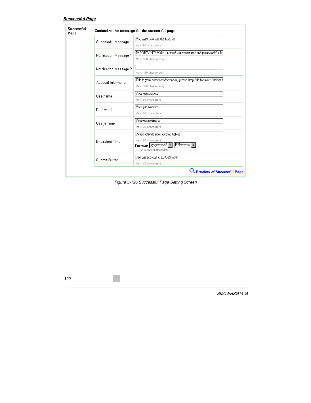 SMC Networks SMCWHSG14-G manual Successful Page Setting Screen 