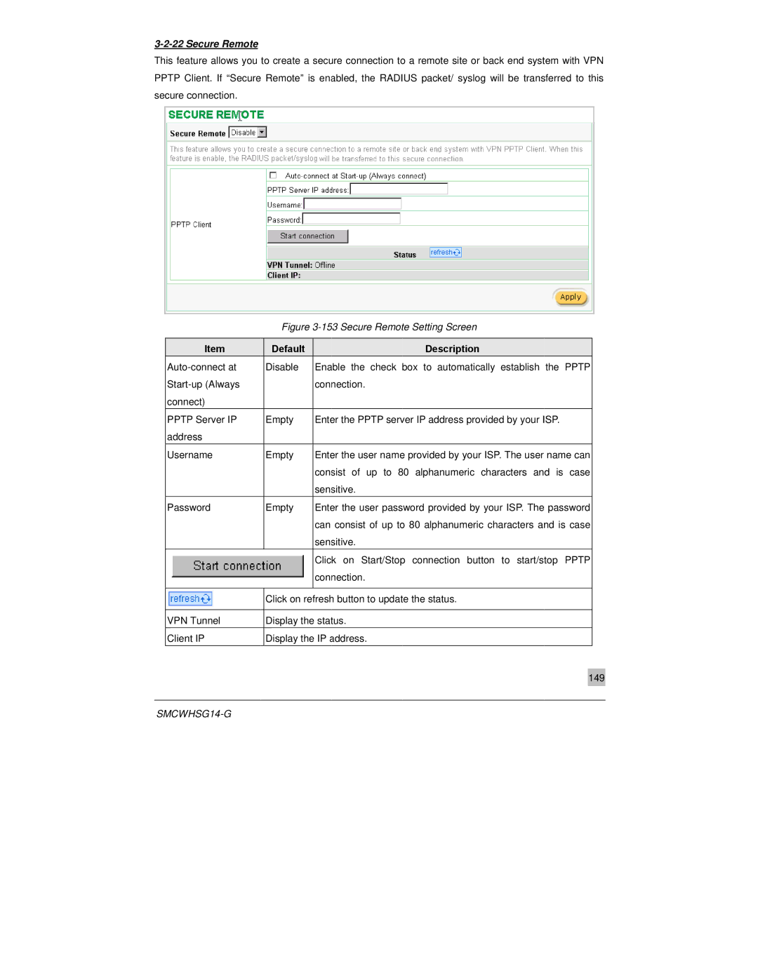 SMC Networks SMCWHSG14-G manual Secure Remote Setting Screen 