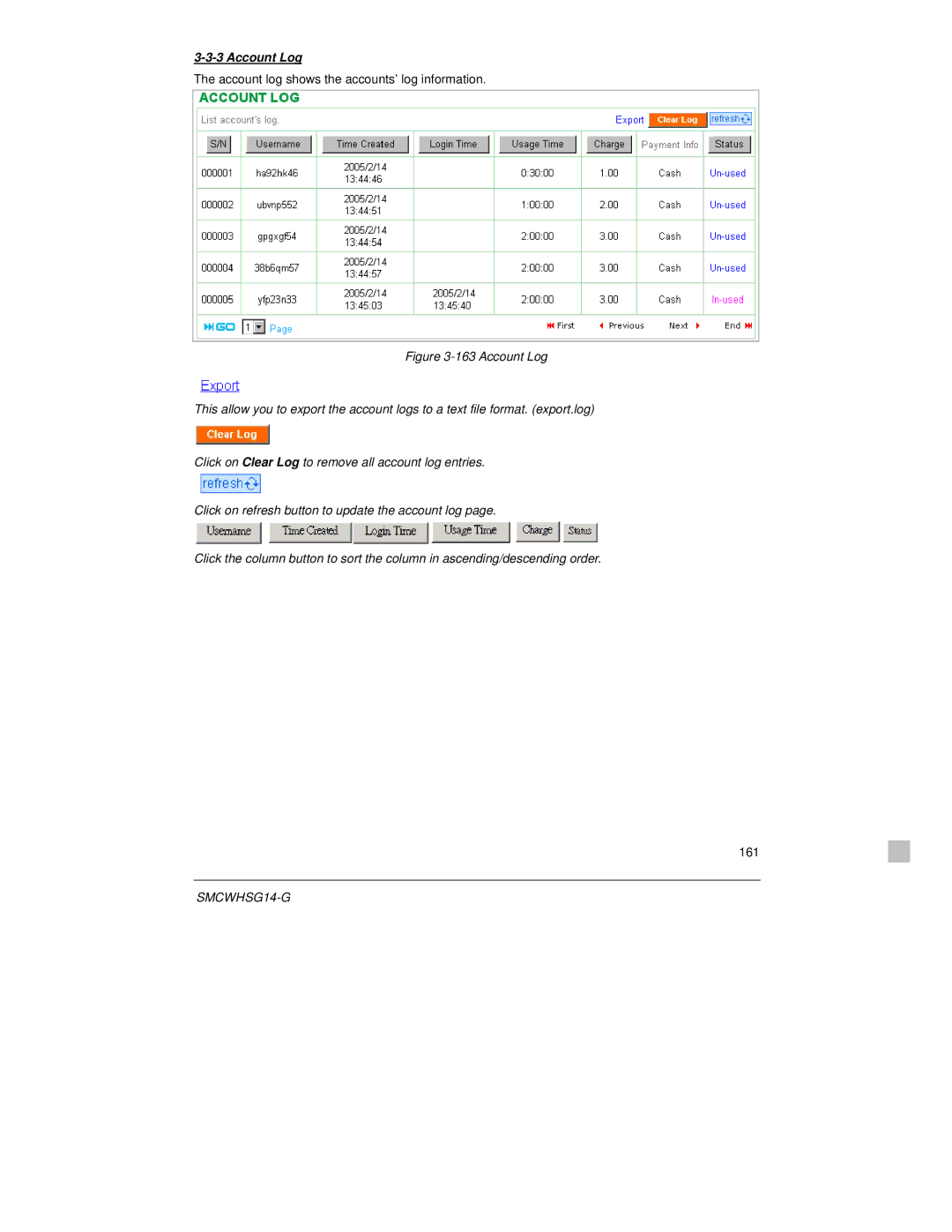 SMC Networks SMCWHSG14-G manual Account Log 