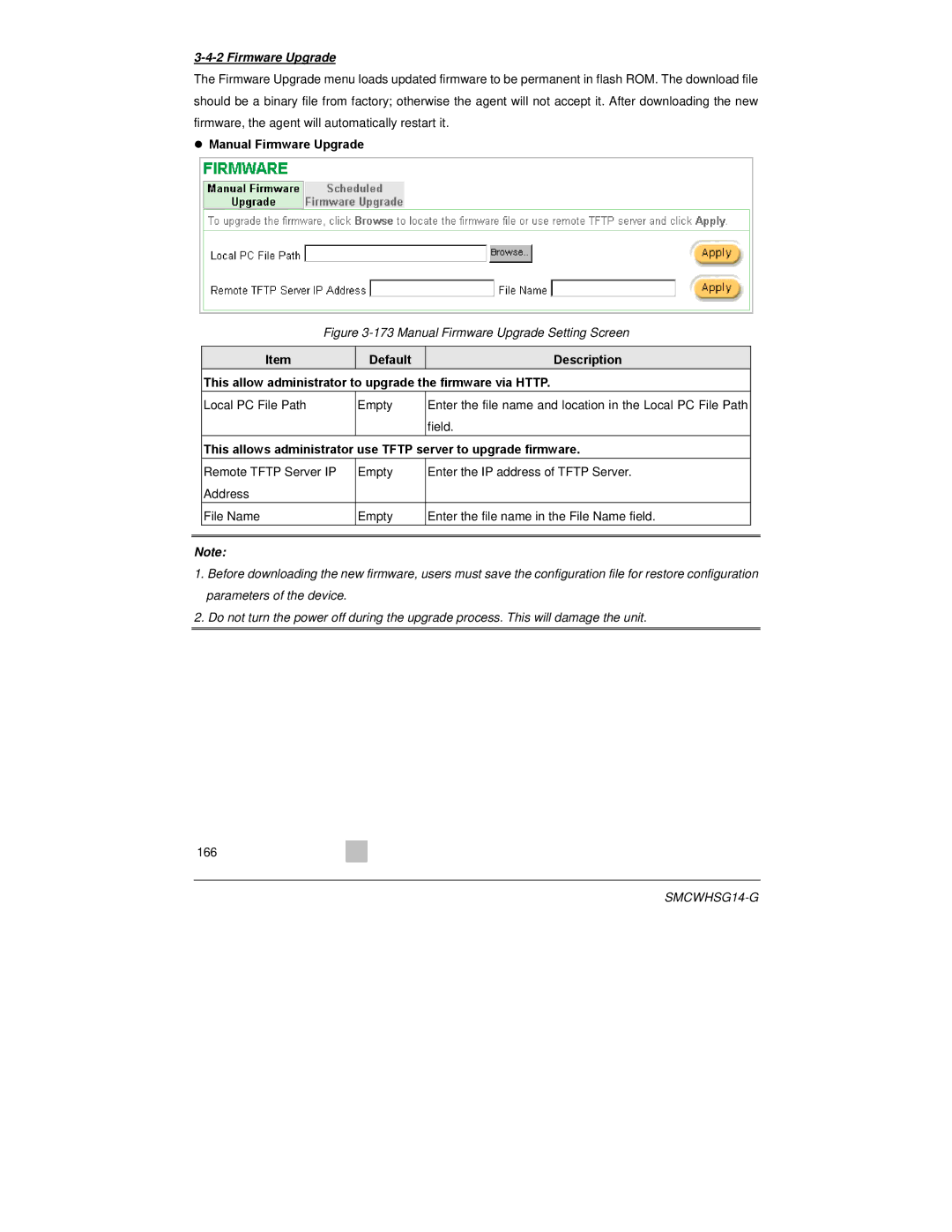 SMC Networks SMCWHSG14-G manual Manual Firmware Upgrade 