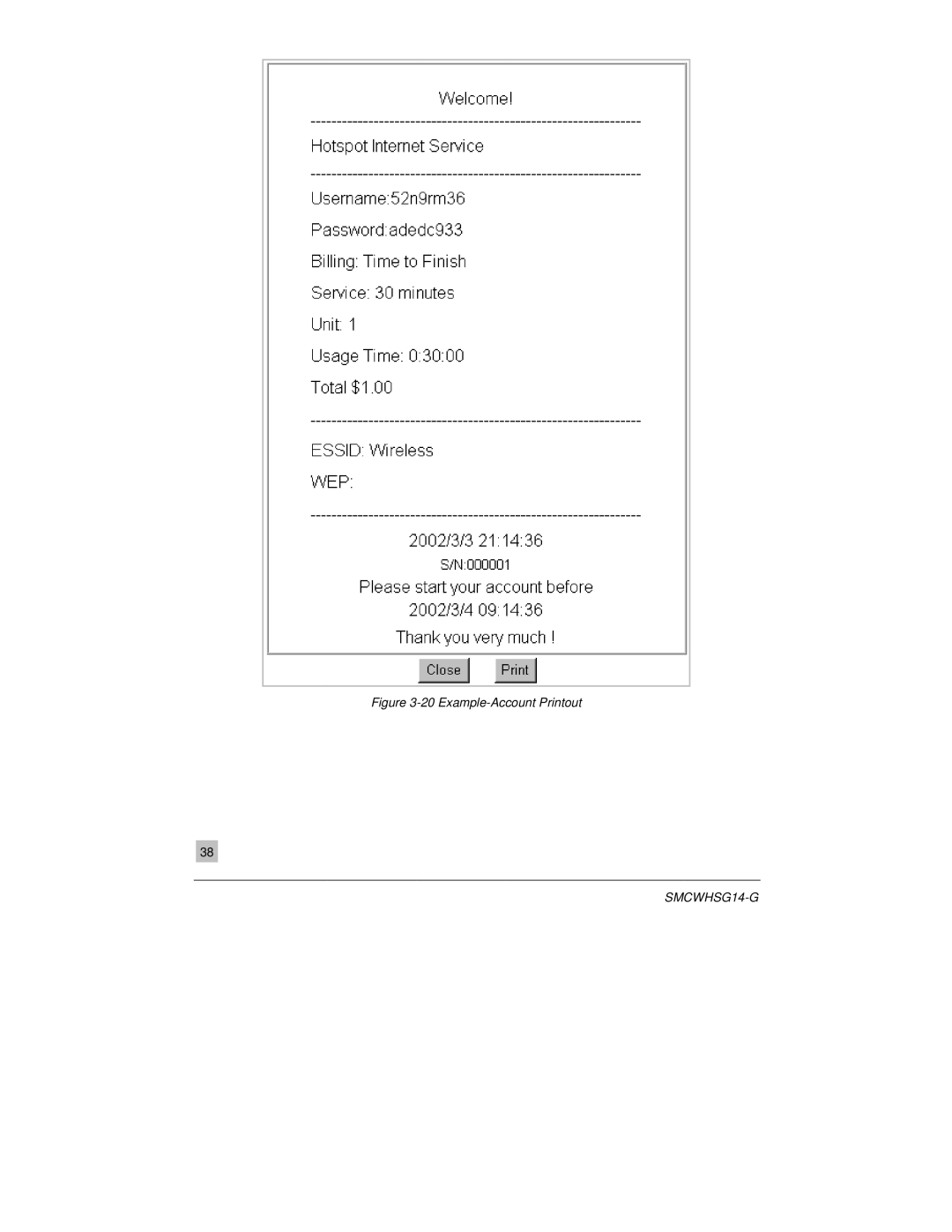 SMC Networks SMCWHSG14-G manual Example-Account Printout 