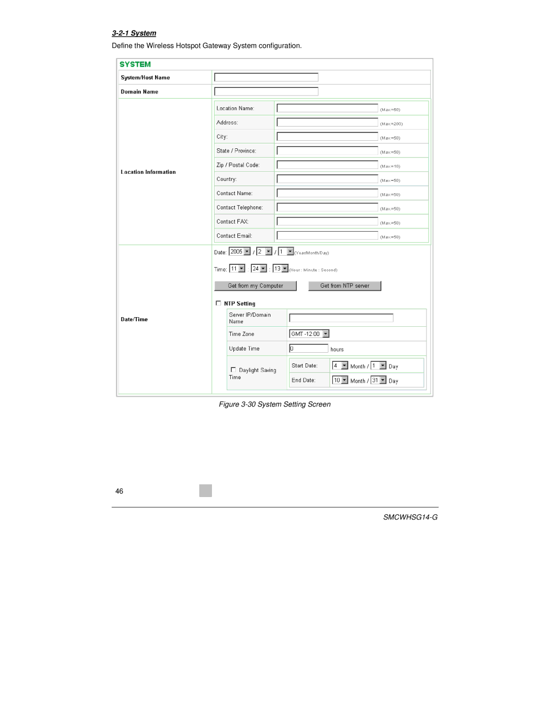 SMC Networks SMCWHSG14-G manual System Setting Screen 