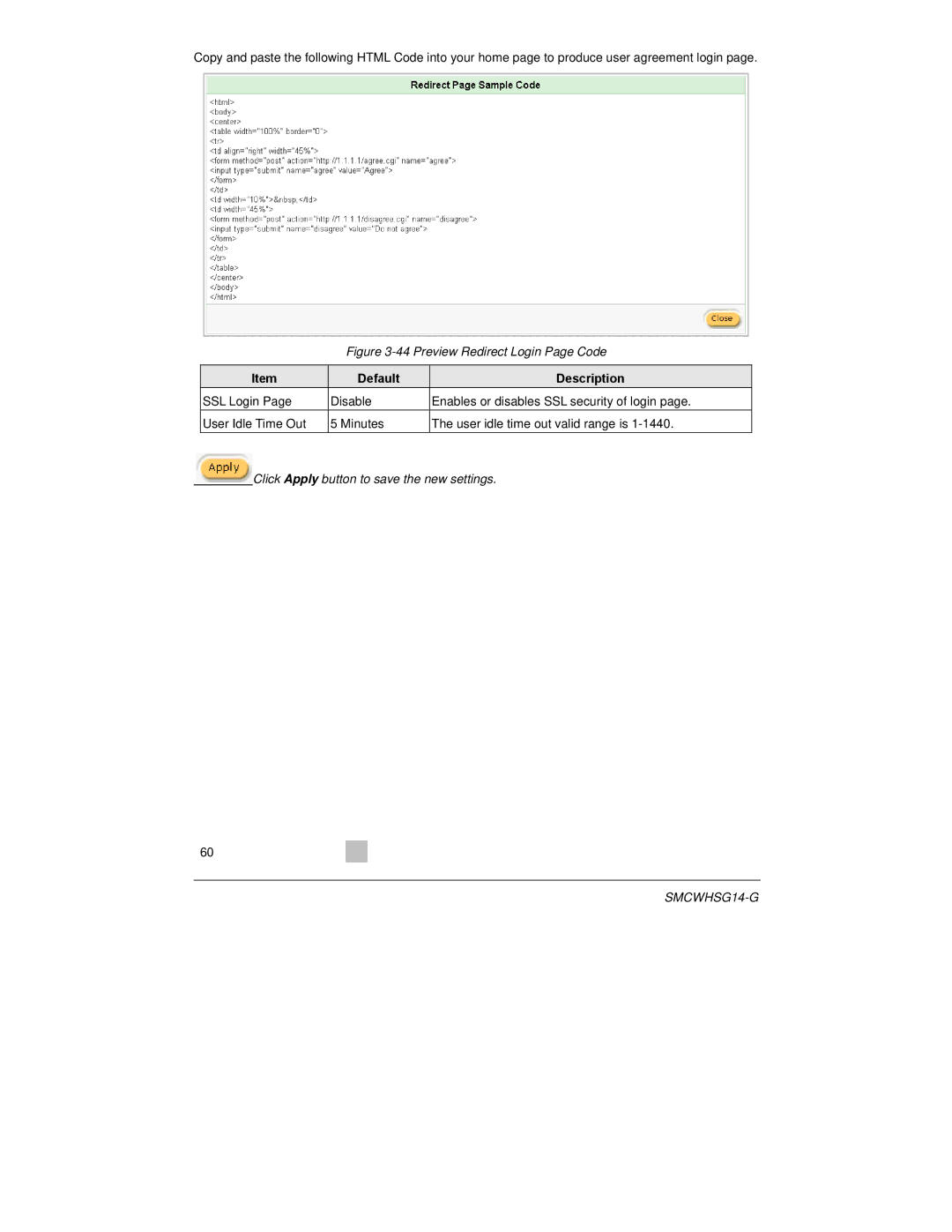 SMC Networks SMCWHSG14-G manual Preview Redirect Login Page Code 