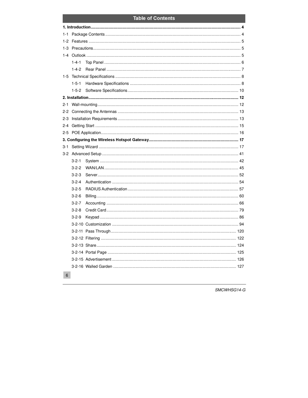 SMC Networks SMCWHSG14-G manual Table of Contents 