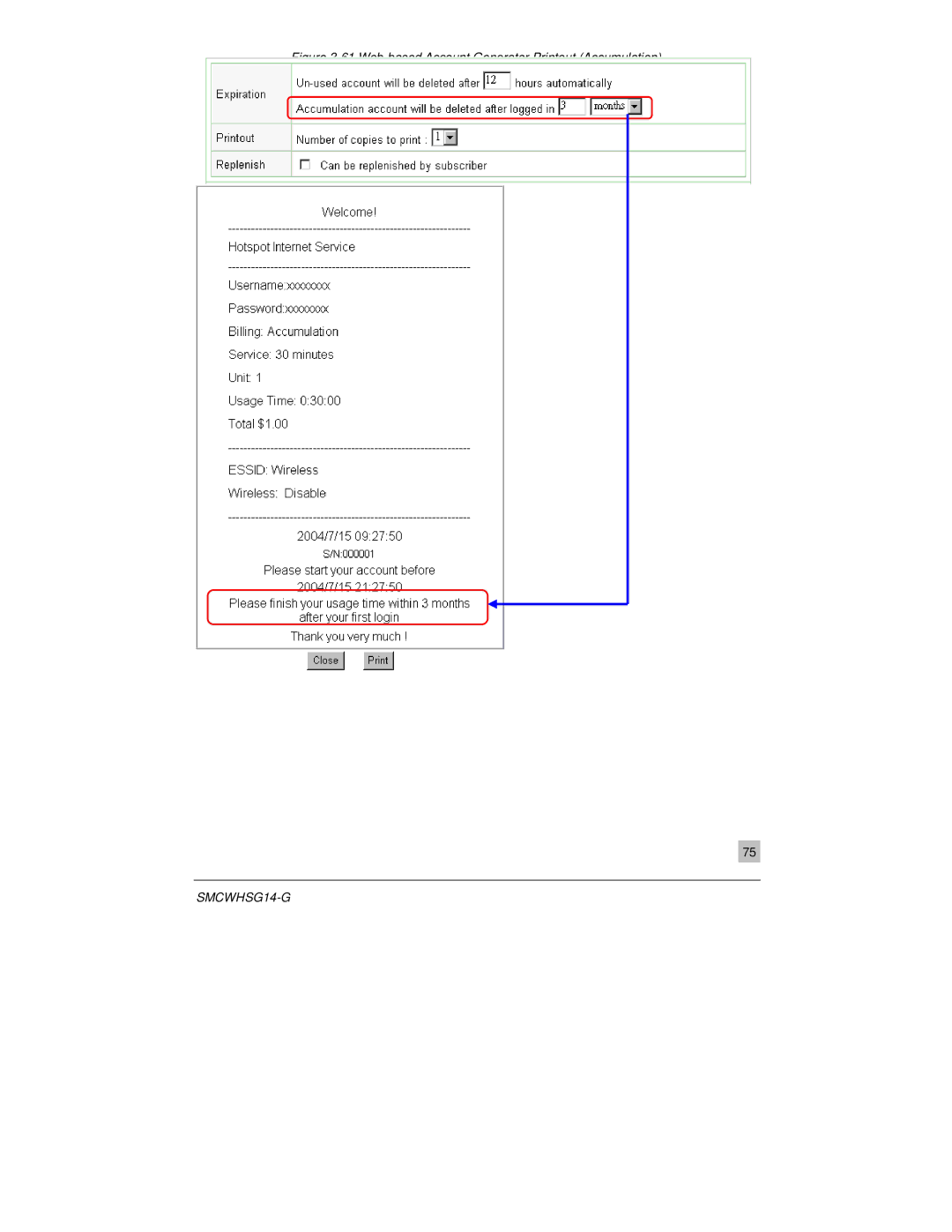 SMC Networks SMCWHSG14-G manual Web-based Account Generator Printout Accumulation 