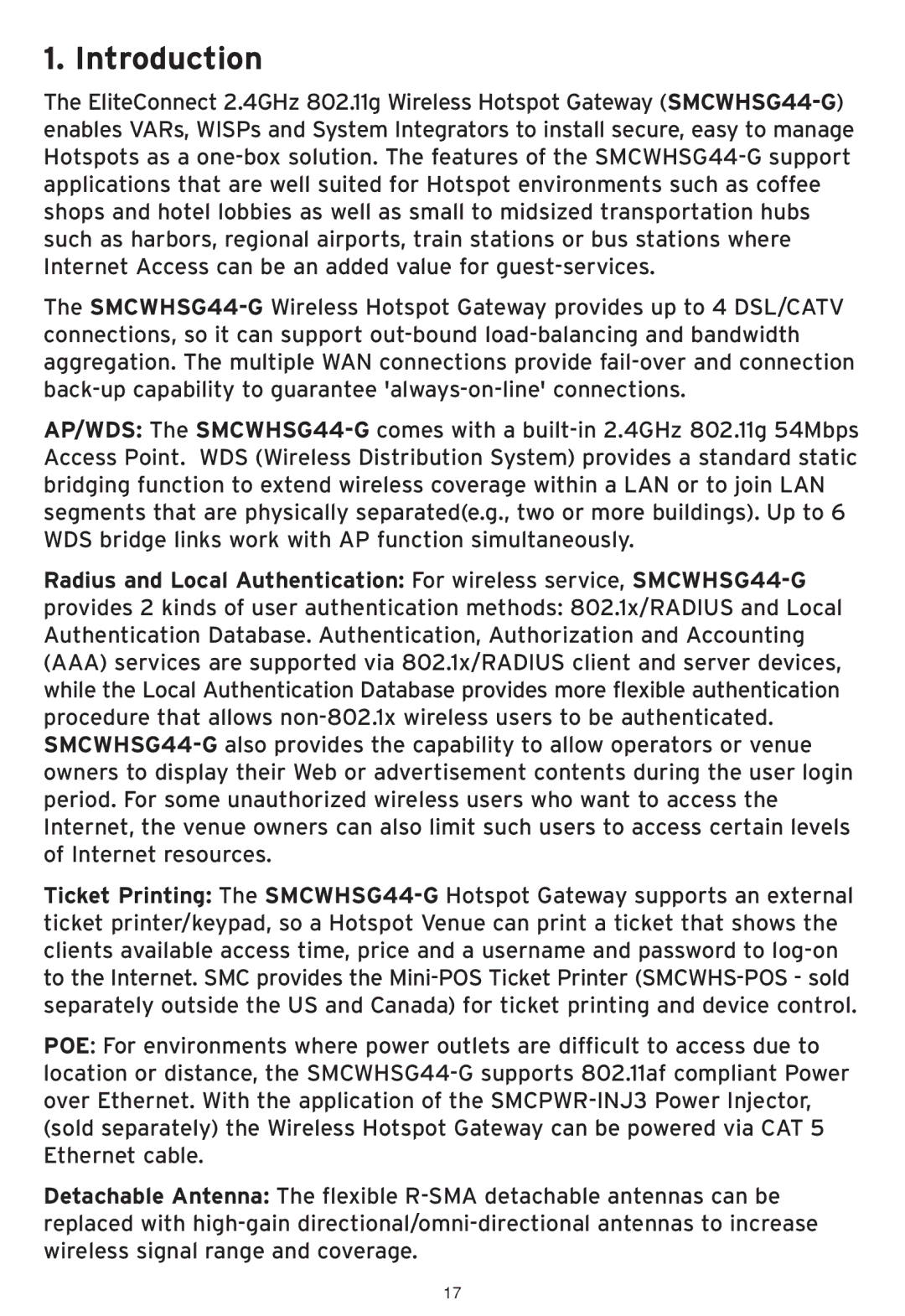 SMC Networks SMCWHSG44-G manual Introduction 