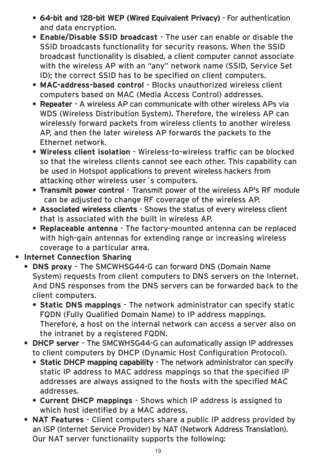 SMC Networks SMCWHSG44-G manual Internet Connection Sharing 