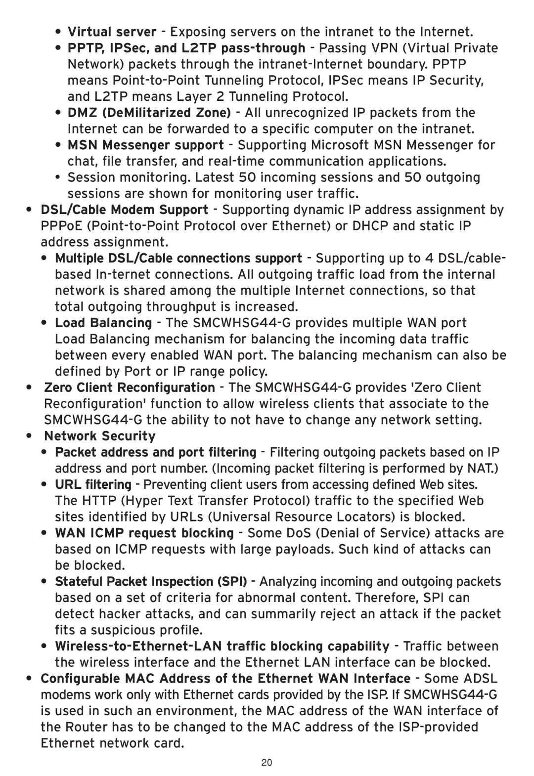 SMC Networks SMCWHSG44-G manual Network Security 