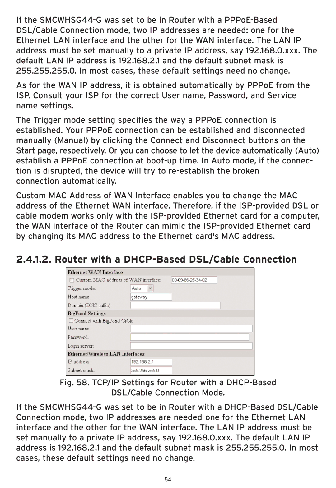 SMC Networks SMCWHSG44-G manual Router with a DHCP-Based DSL/Cable Connection 