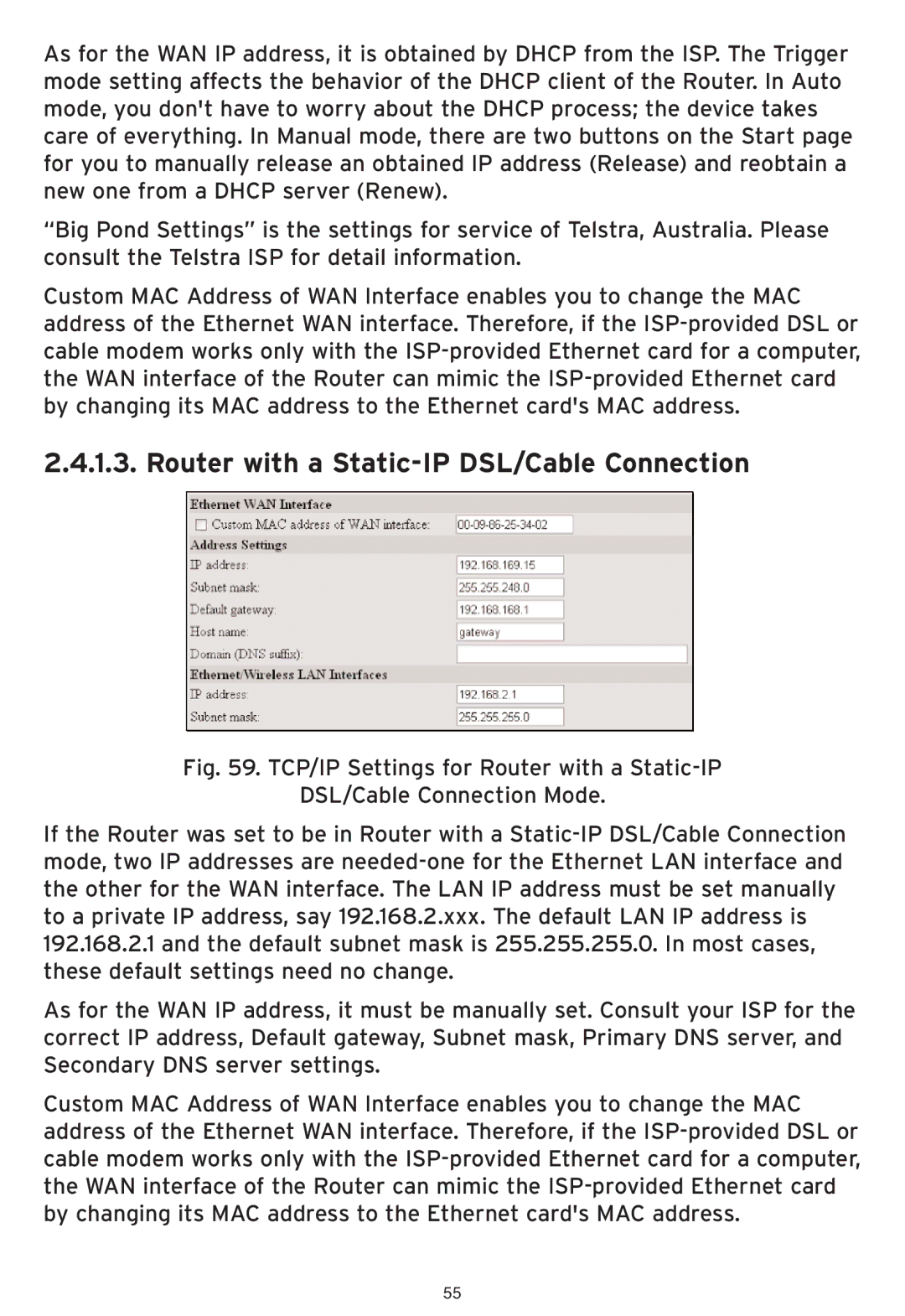 SMC Networks SMCWHSG44-G manual Router with a Static-IP DSL/Cable Connection 