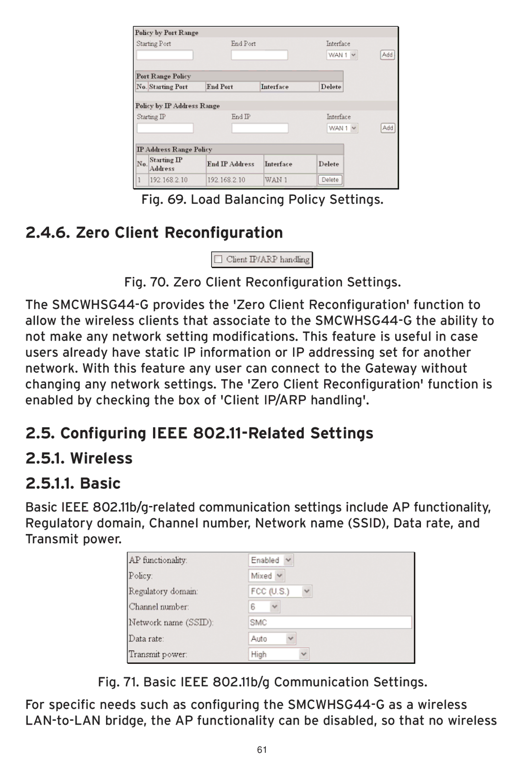 SMC Networks SMCWHSG44-G manual Zero Client Reconfiguration, Configuring Ieee 802.11-Related Settings Wireless Basic 