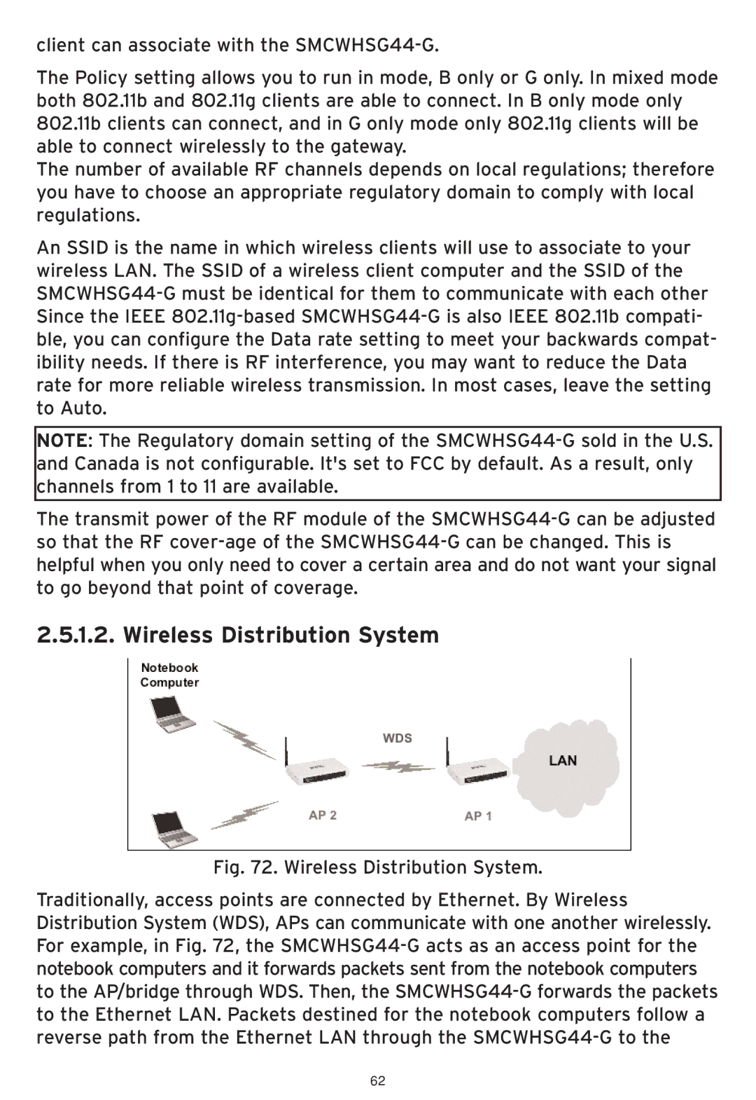 SMC Networks SMCWHSG44-G manual Wireless Distribution System 