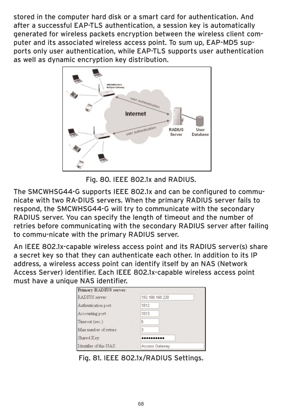 SMC Networks SMCWHSG44-G manual Ieee 802.1x/RADIUS Settings 