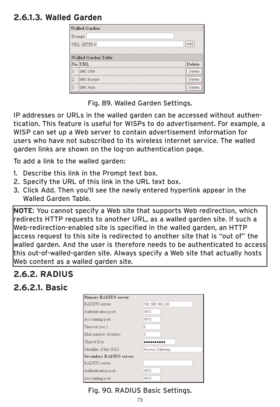 SMC Networks SMCWHSG44-G manual Walled Garden, Radius Basic 