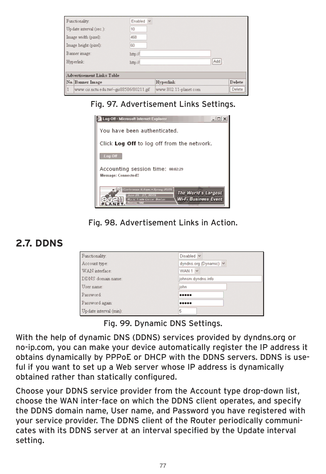 SMC Networks SMCWHSG44-G manual Ddns, Advertisement Links Settings 