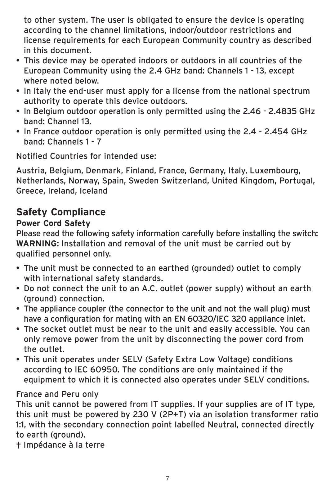 SMC Networks SMCWHSG44-G manual Safety Compliance, Power Cord Safety 