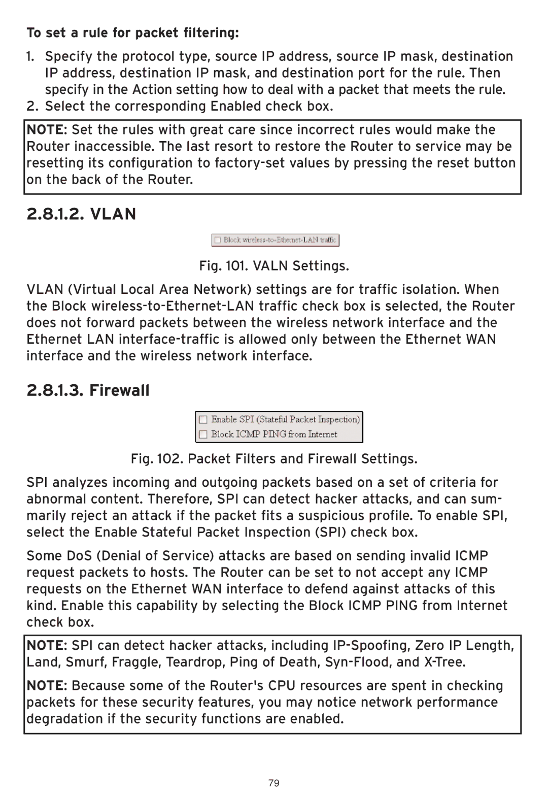 SMC Networks SMCWHSG44-G manual Vlan, Firewall, To set a rule for packet filtering 