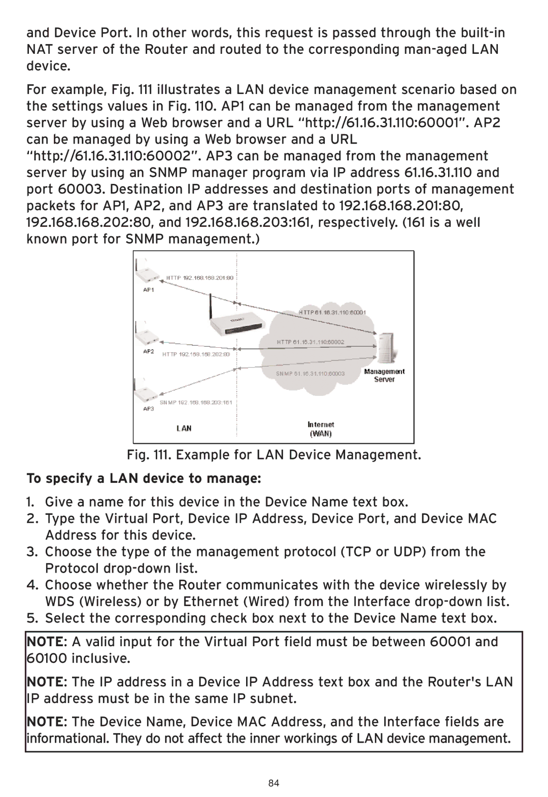 SMC Networks SMCWHSG44-G manual Example for LAN Device Management, To specify a LAN device to manage 