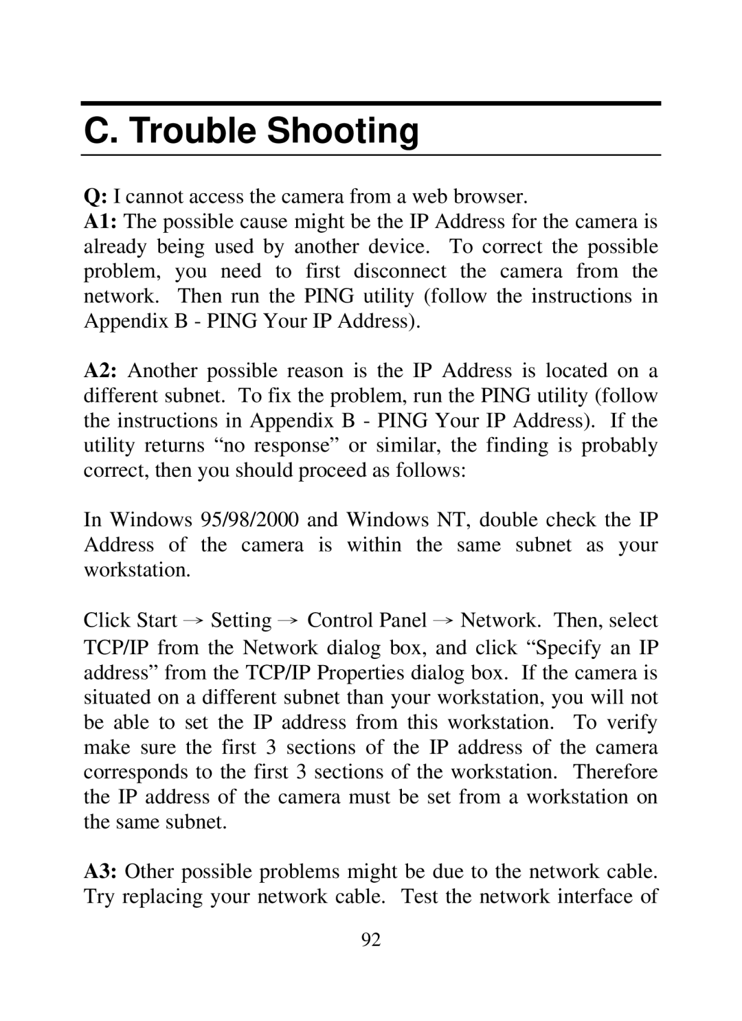 SMC Networks SMCWIPCAM-G manual Trouble Shooting 