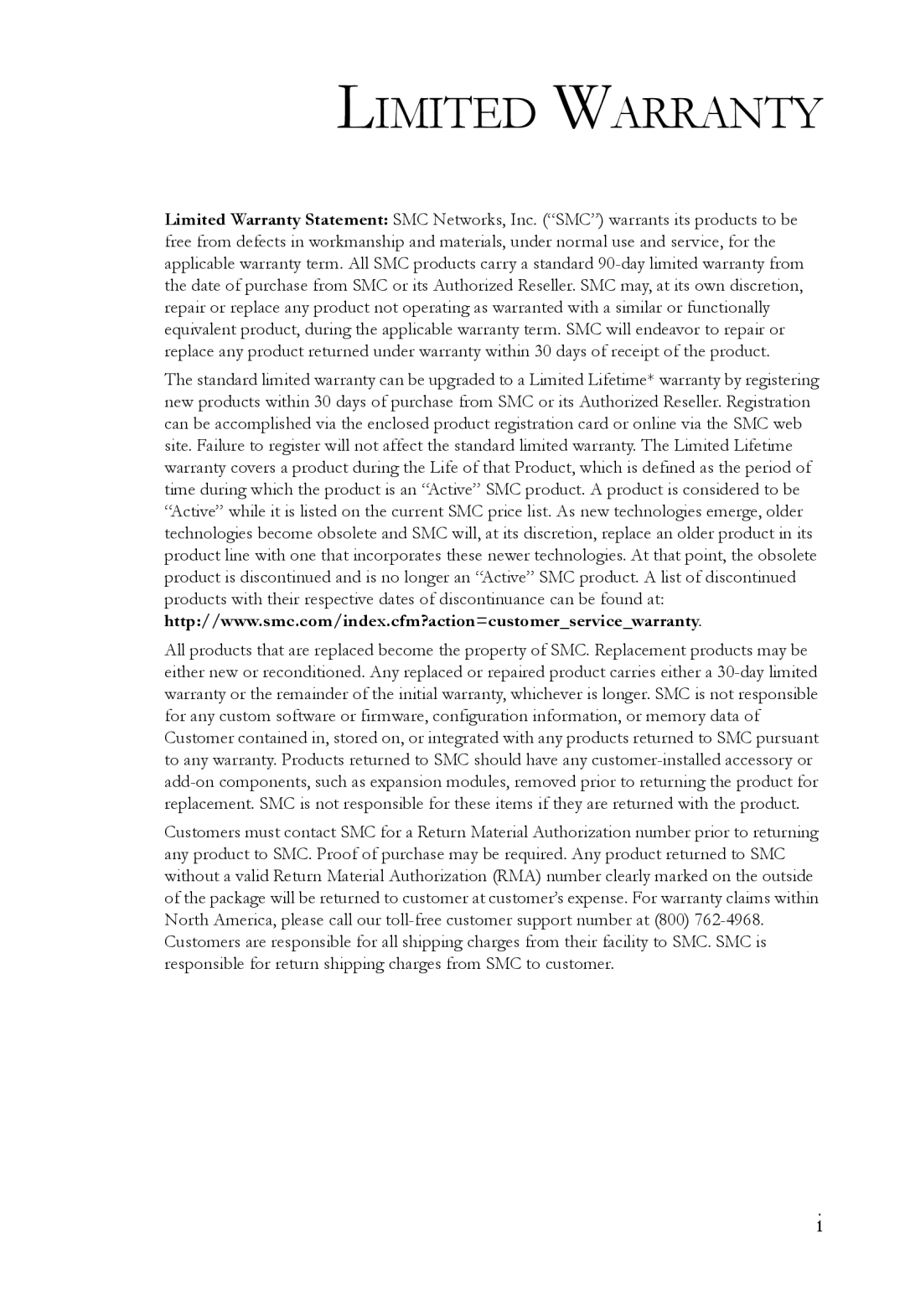 SMC Networks SMCWIPCAM-G manual Limited Warranty 