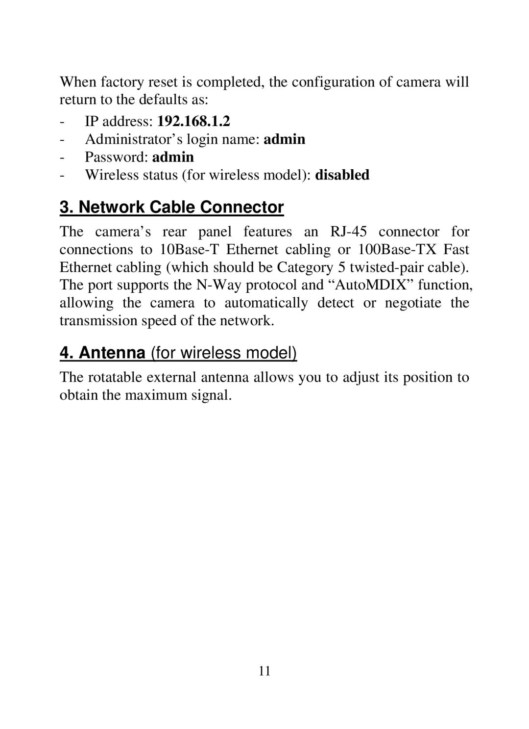 SMC Networks SMCWIPCAM-G manual Network Cable Connector 