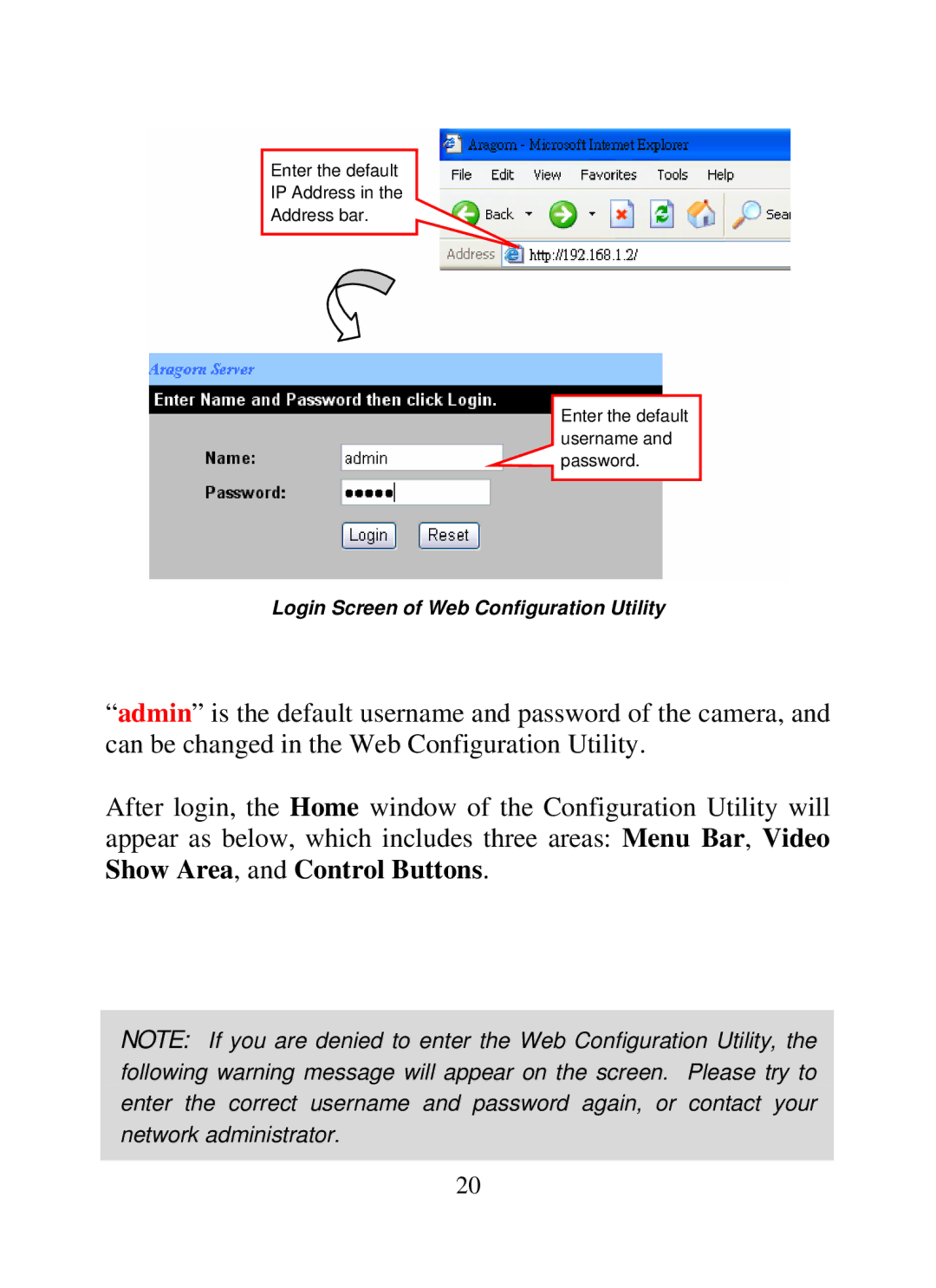 SMC Networks SMCWIPCAM-G manual Login Screen of Web Configuration Utility 