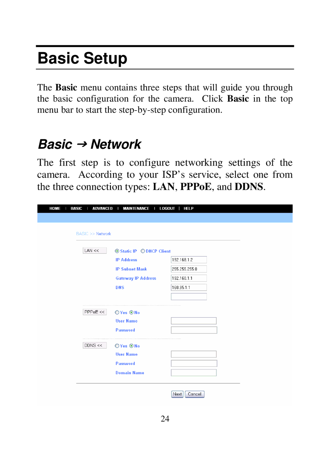 SMC Networks SMCWIPCAM-G manual Basic Setup, Basic J Network 