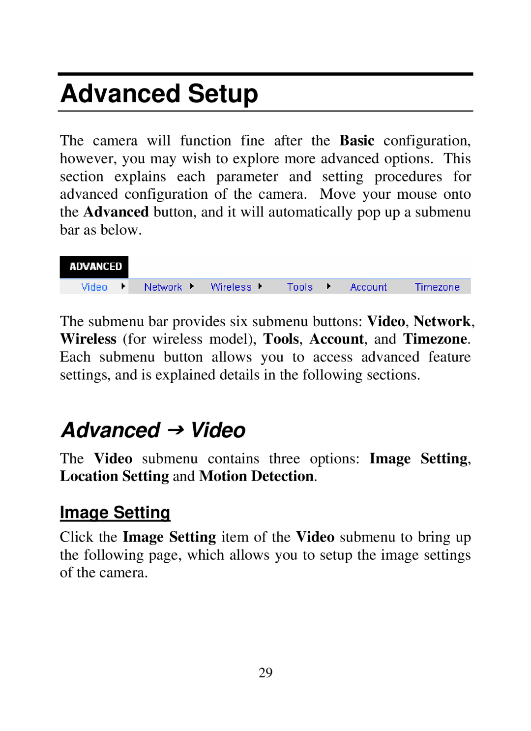 SMC Networks SMCWIPCAM-G manual Advanced Setup, Advanced J Video, Image Setting 