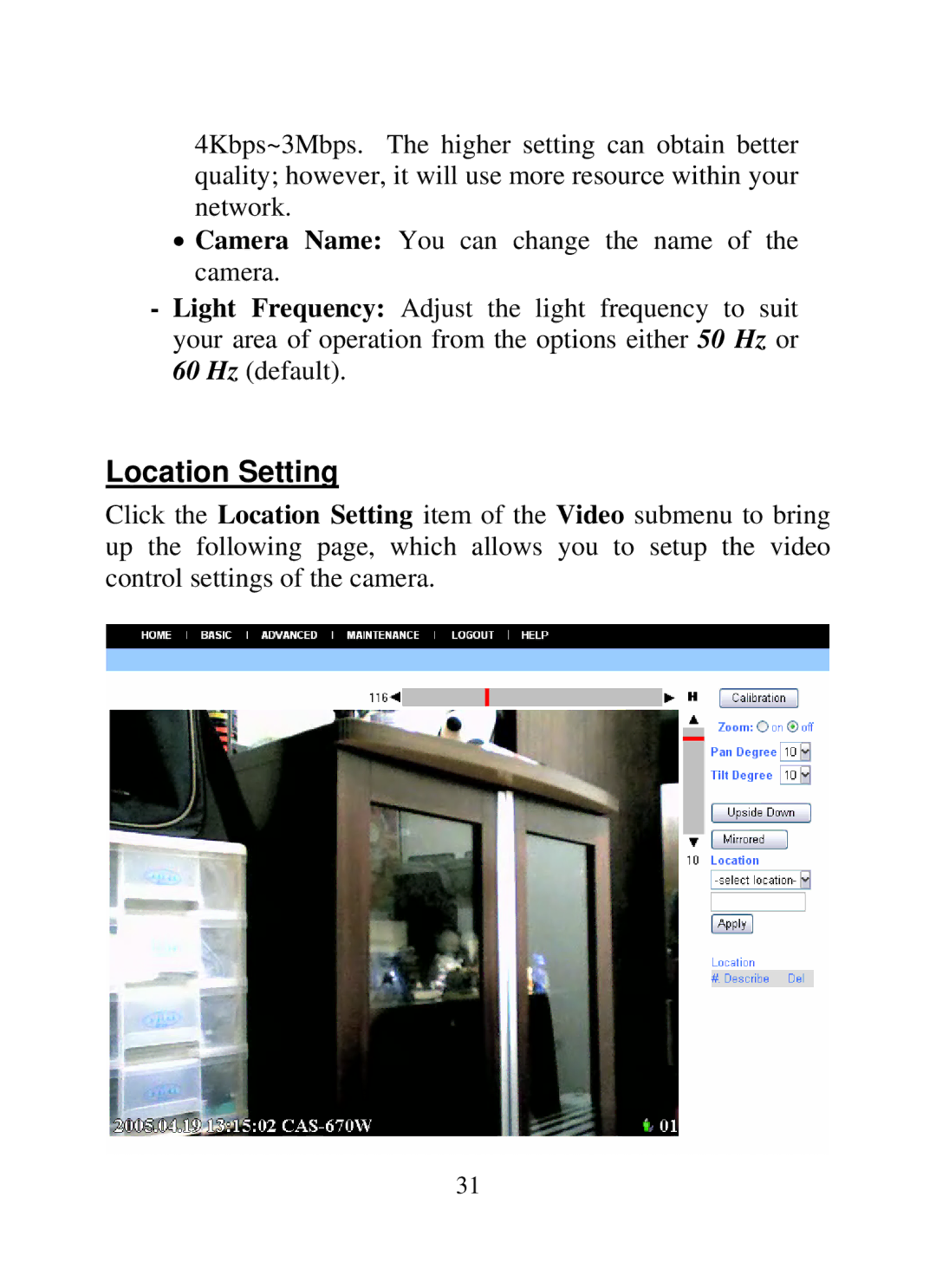 SMC Networks SMCWIPCAM-G manual Location Setting 