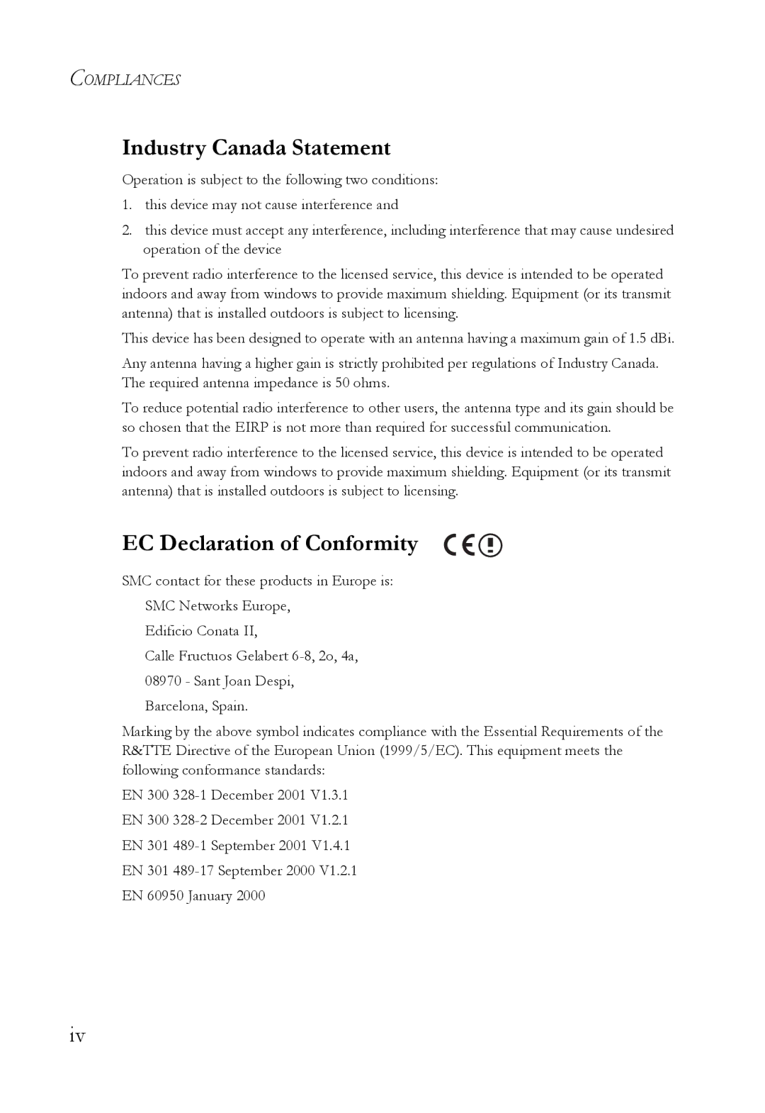 SMC Networks SMCWIPCAM-G manual Industry Canada Statement 