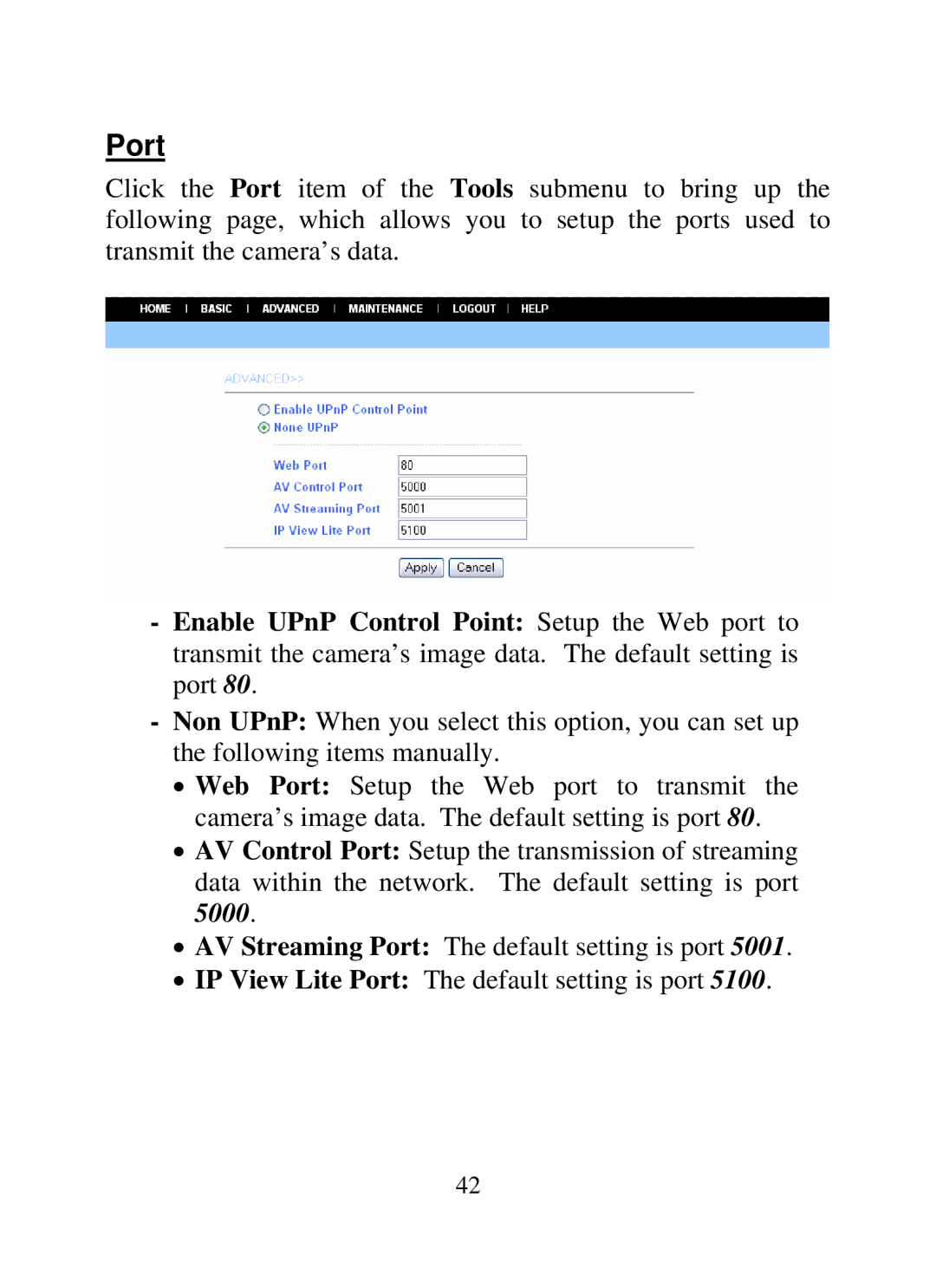 SMC Networks SMCWIPCAM-G manual Port 