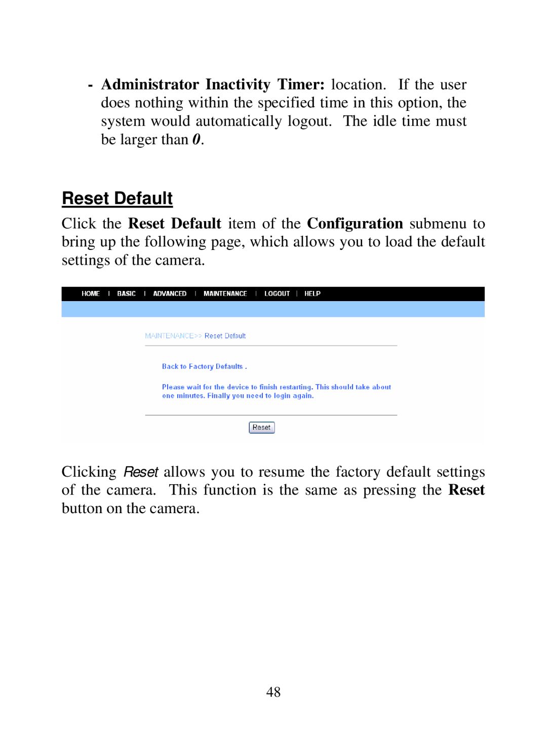 SMC Networks SMCWIPCAM-G manual Reset Default 