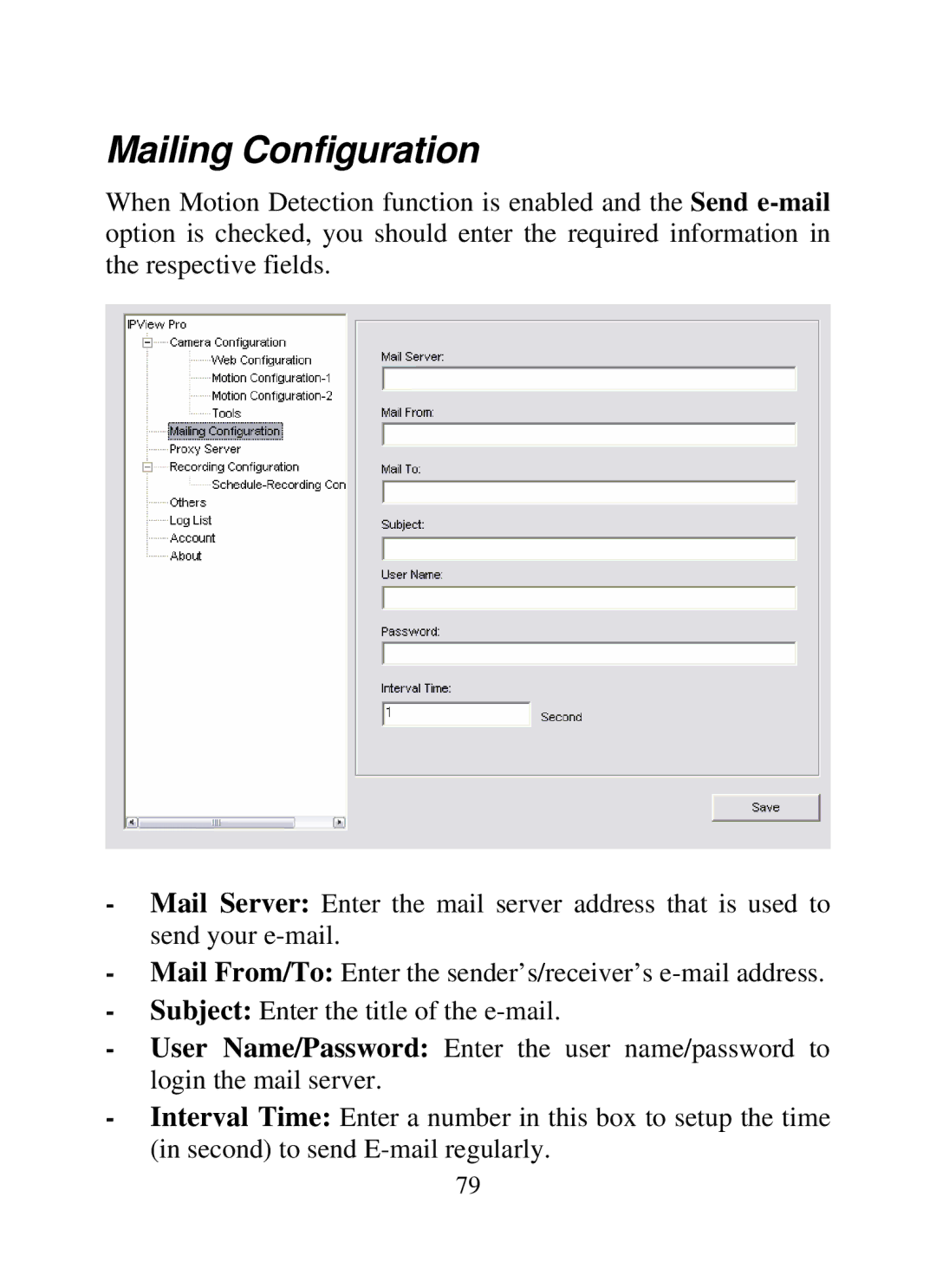 SMC Networks SMCWIPCAM-G manual Mailing Configuration 