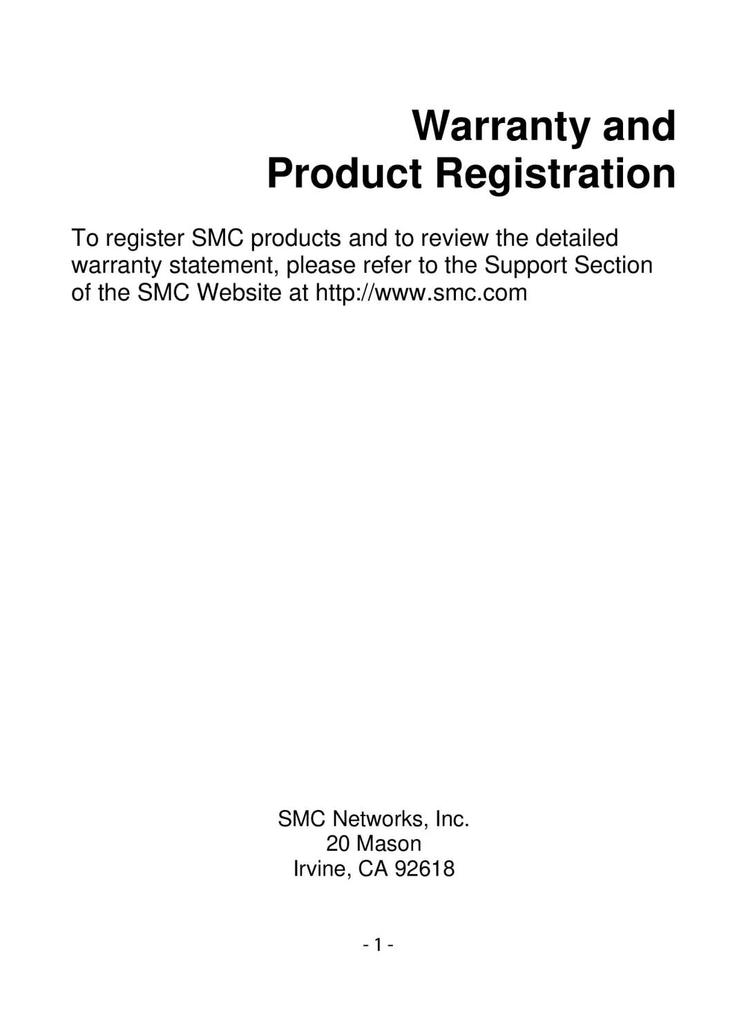 SMC Networks SMCWIPCFN-G2 manual Warranty Product Registration 