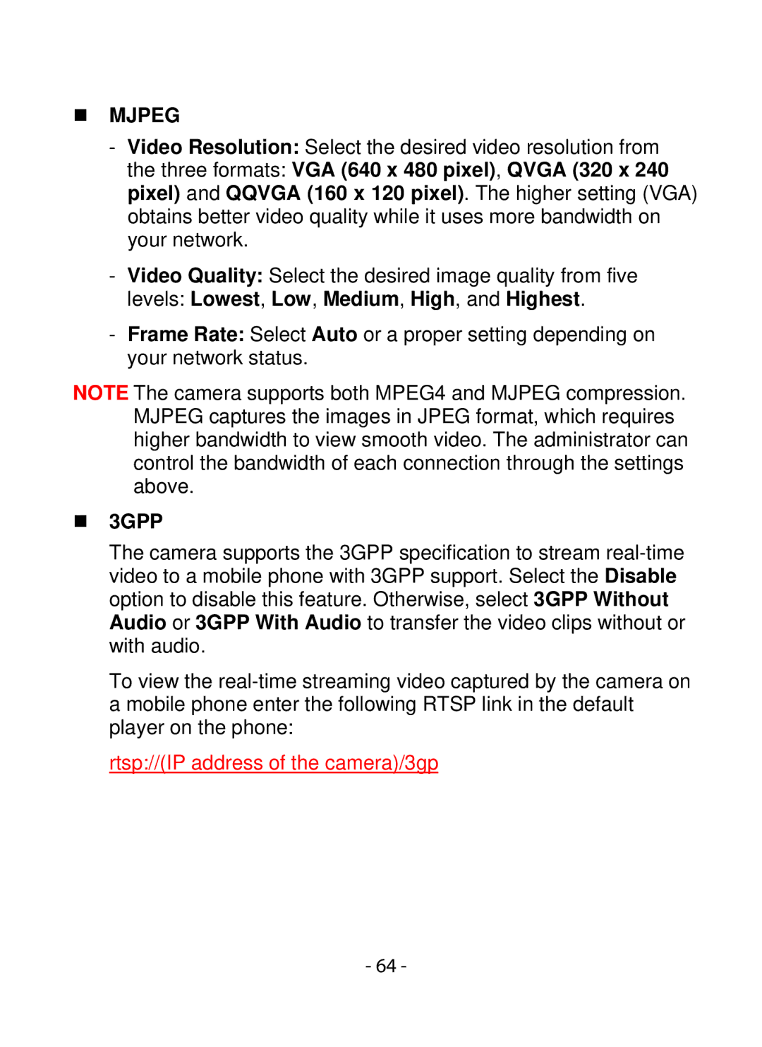 SMC Networks SMCWIPCFN-G2 manual „ Mjpeg, „ 3GPP 