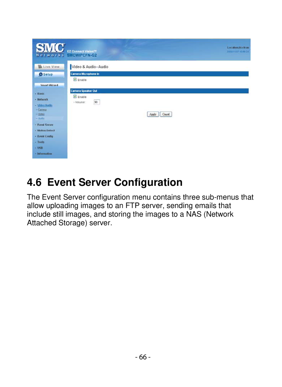 SMC Networks SMCWIPCFN-G2 manual Event Server Configuration 