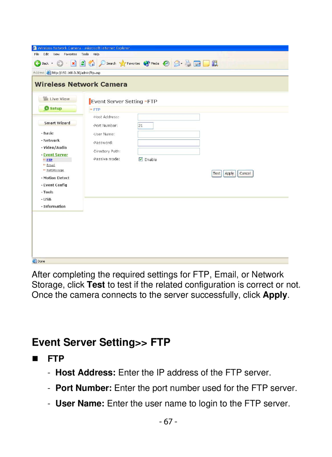 SMC Networks SMCWIPCFN-G2 manual Event Server Setting FTP, „ Ftp 