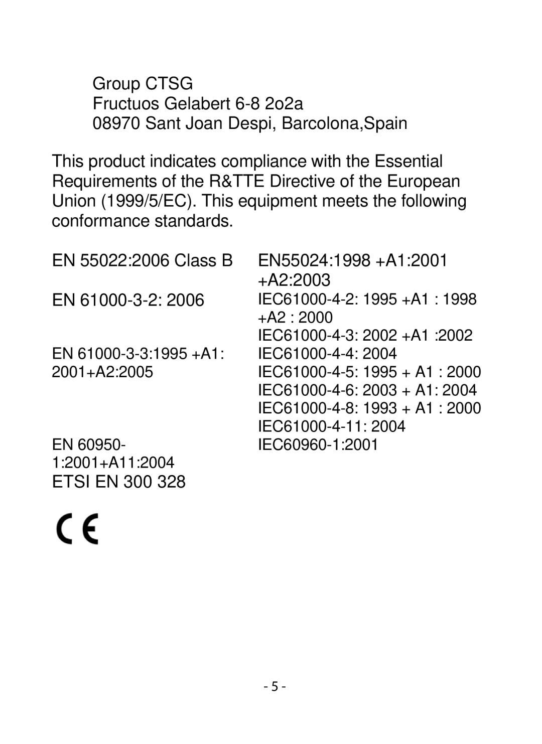 SMC Networks SMCWIPCFN-G2 manual Etsi EN 300 