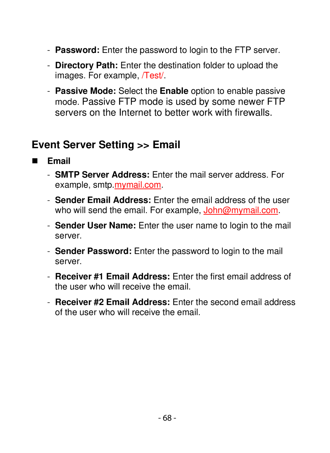 SMC Networks SMCWIPCFN-G2 manual Event Server Setting Email, „ Email 