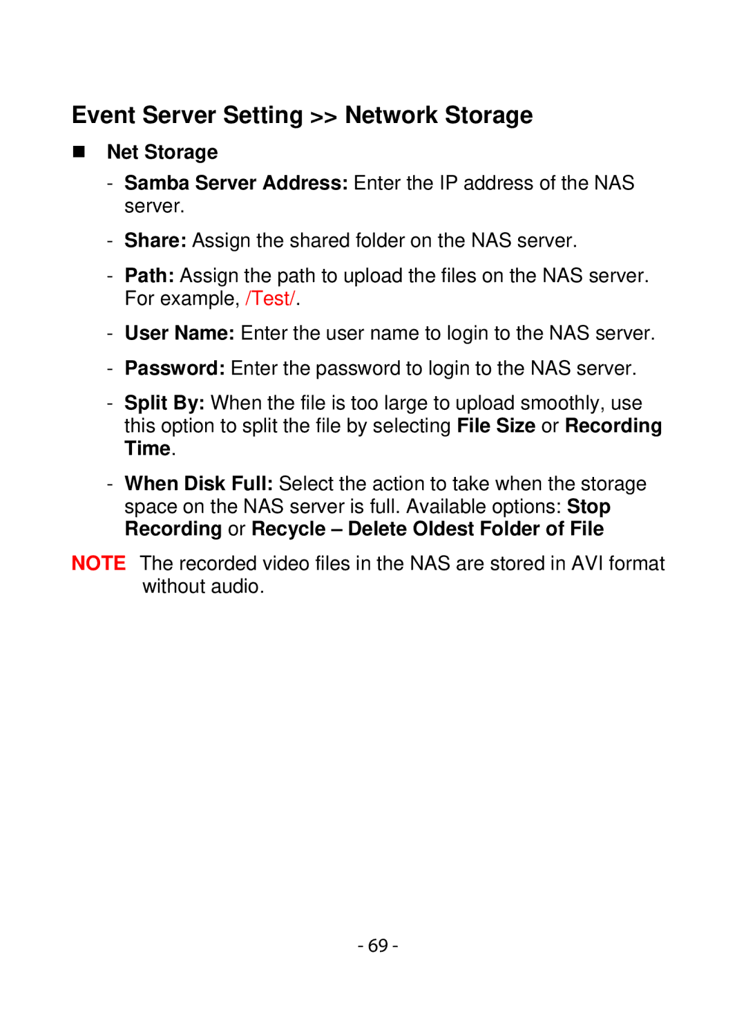 SMC Networks SMCWIPCFN-G2 manual Event Server Setting Network Storage, „ Net Storage 