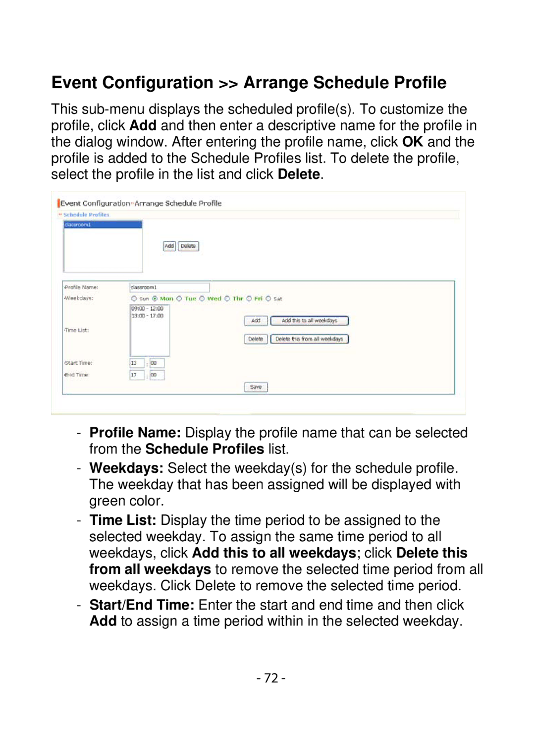 SMC Networks SMCWIPCFN-G2 manual Event Configuration Arrange Schedule Profile 