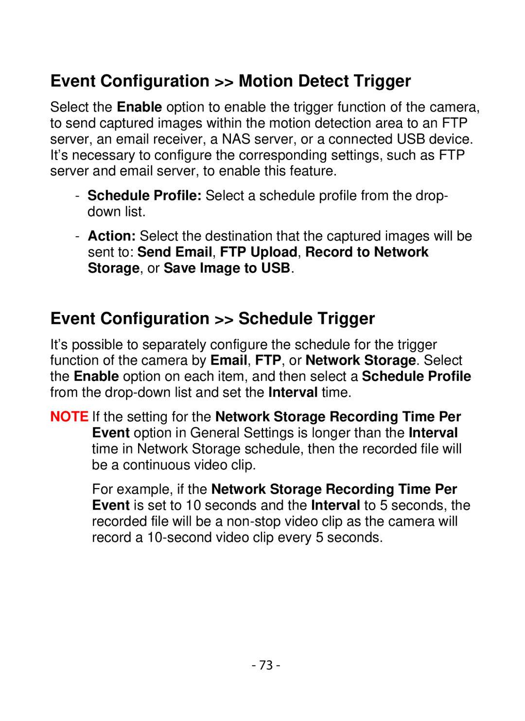 SMC Networks SMCWIPCFN-G2 manual Event Configuration Motion Detect Trigger, Event Configuration Schedule Trigger 