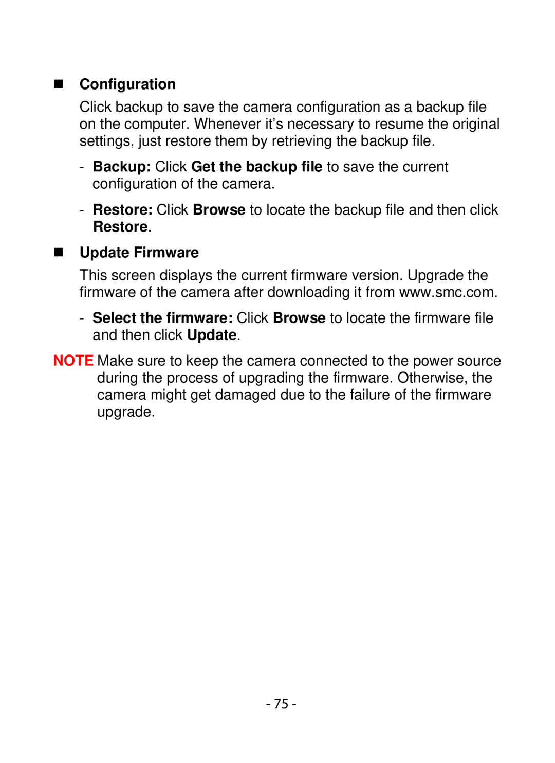 SMC Networks SMCWIPCFN-G2 manual „ Configuration, „ Update Firmware 