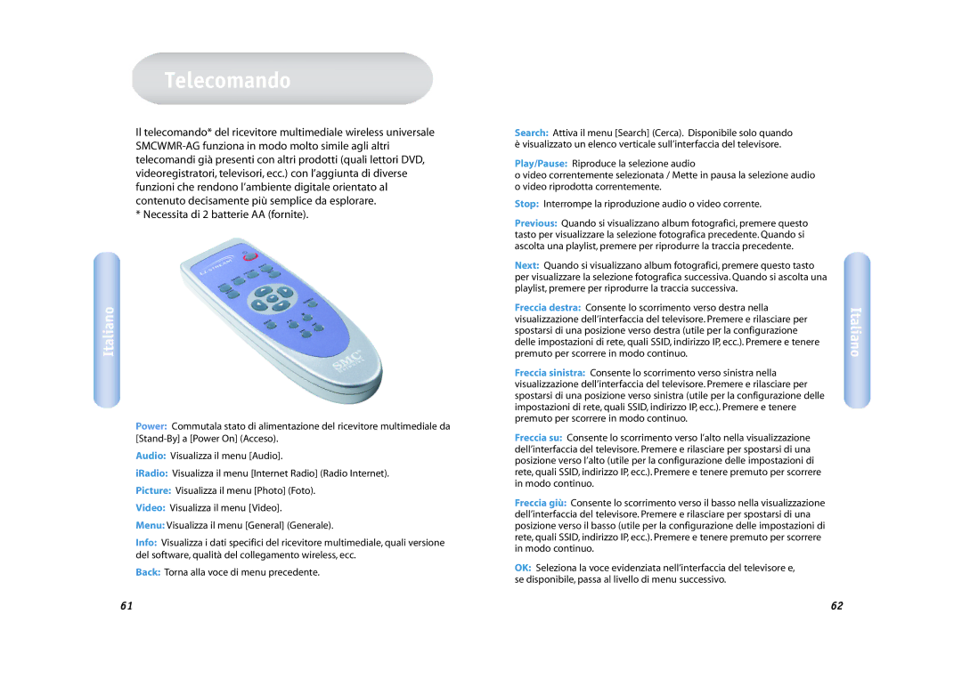 SMC Networks SMCWMR-AG manual Telecomando 