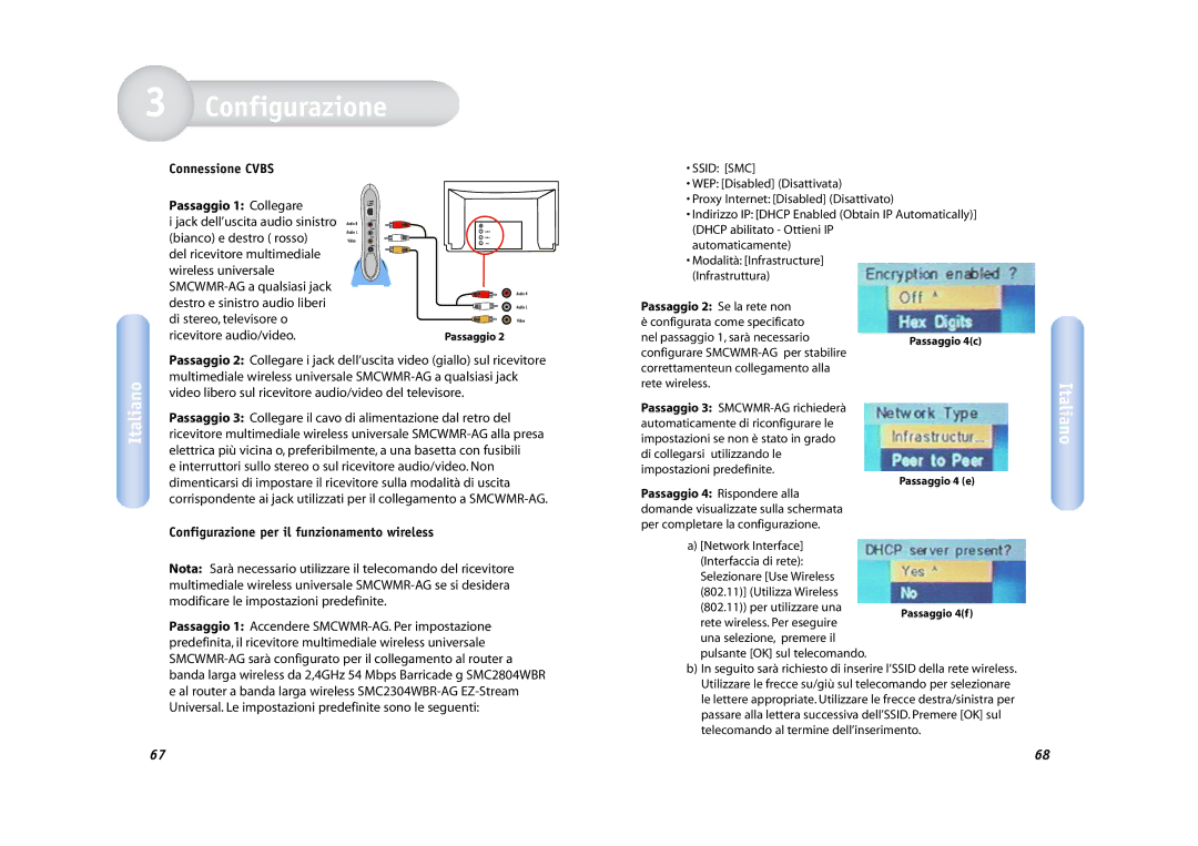 SMC Networks SMCWMR-AG manual Connessione Cvbs, Video libero sul ricevitore audio/video del televisore 