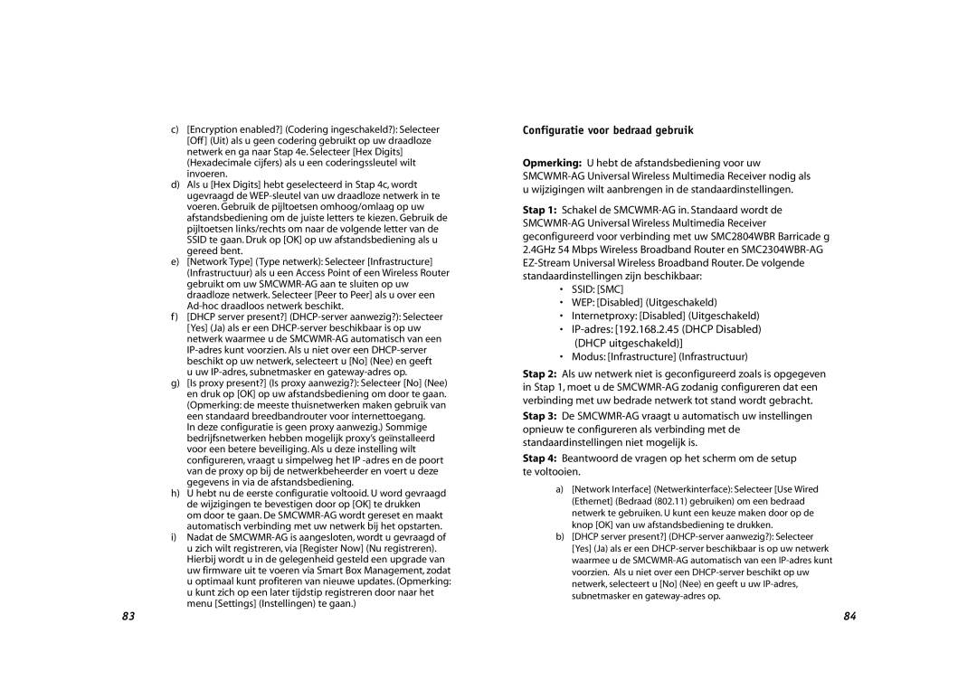 SMC Networks SMCWMR-AG manual Configuratie voor bedraad gebruik 