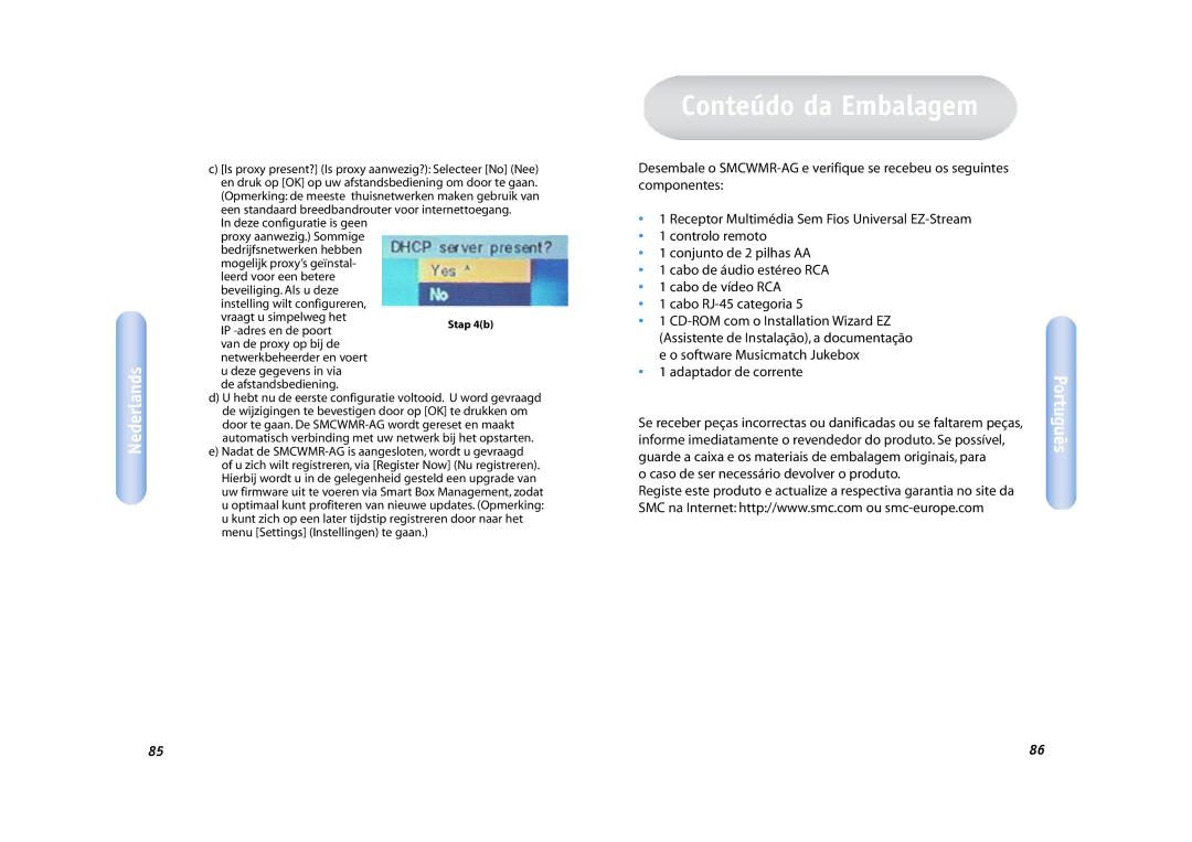 SMC Networks SMCWMR-AG manual Conteúdo da Embalagem, Adaptador de corrente, Caso de ser necessário devolver o produto 